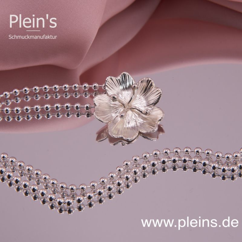 Kugelkette mit Anhänger Blüte Sterling Silber
